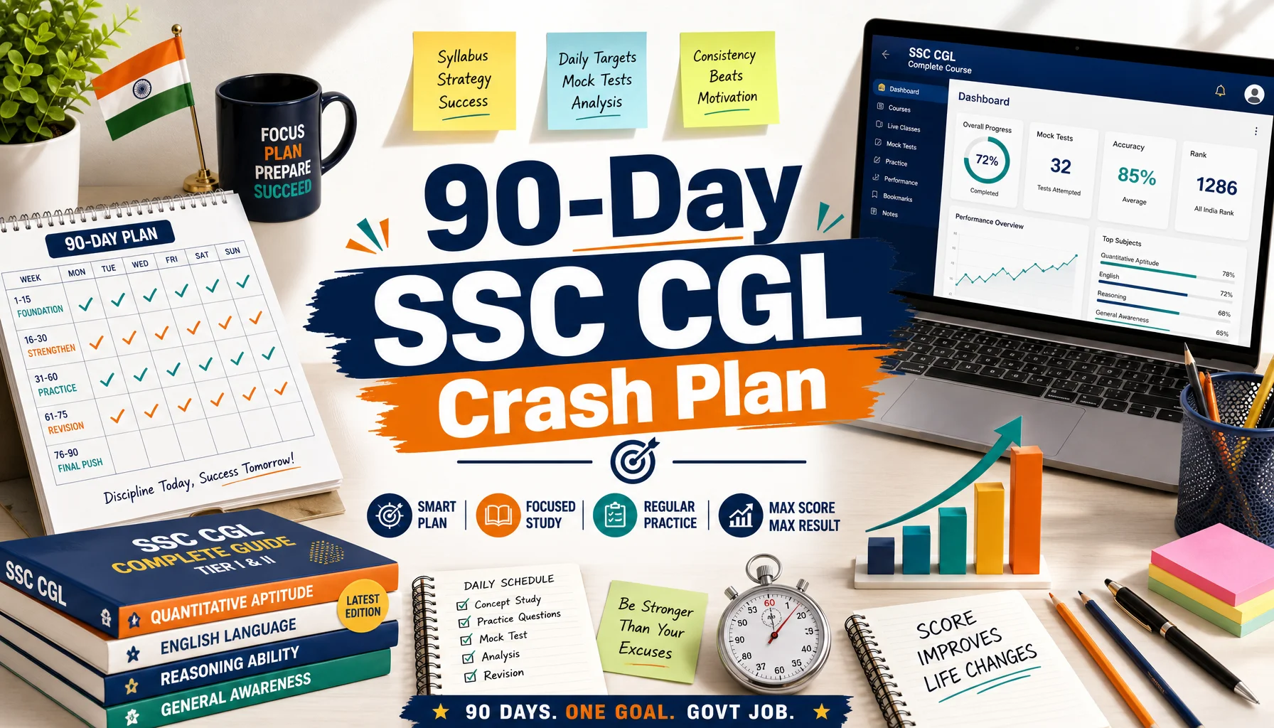 90-Day Online SSC CGL Crash Plan: Day-by-Day Guide to Boost Your Score Fast
